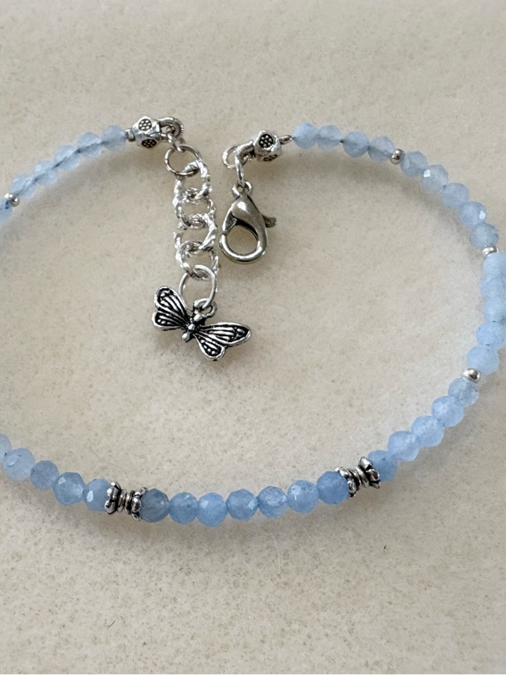 Aquamarine Bracelet – 3mm Faceted Beads | Dainty March Birthstone Jewelry